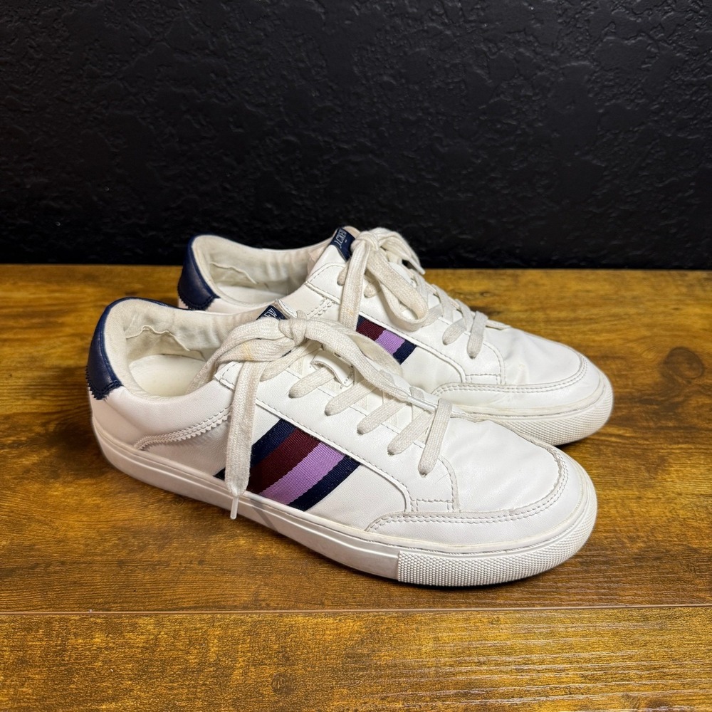 J.Crew Court Sneakers G6215 White Leather Side Stripe Womens Size 8